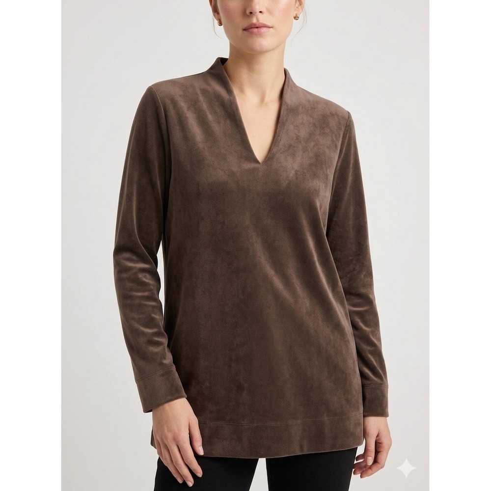 Pure Jill J. Jill Brown Faux Suede V-Neck Tunic Womens S Classic Elevated Basic